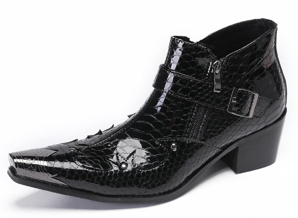 santimon Mens Casual Party Snakeskin Texture Western Boots