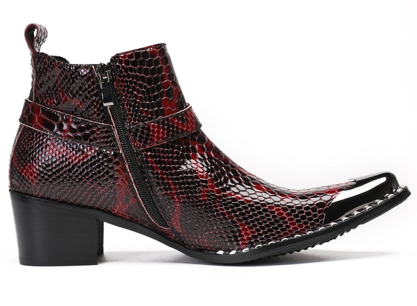 Santimon Mens Casual Snakeskin Texture Meatal Tip Toe Western Boots