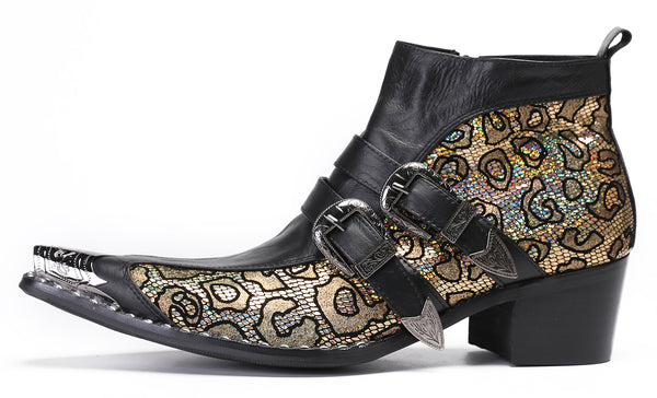 Santimon Mens Casual Two Tone Buckles Western Boots