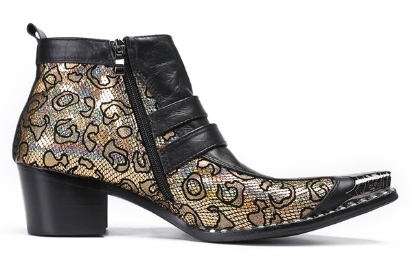 Santimon Mens Casual Two Tone Buckles Western Boots