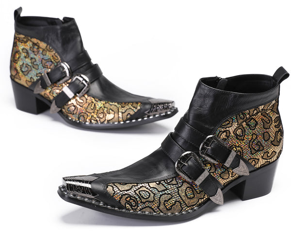 Santimon Mens Casual Two Tone Buckles Western Boots