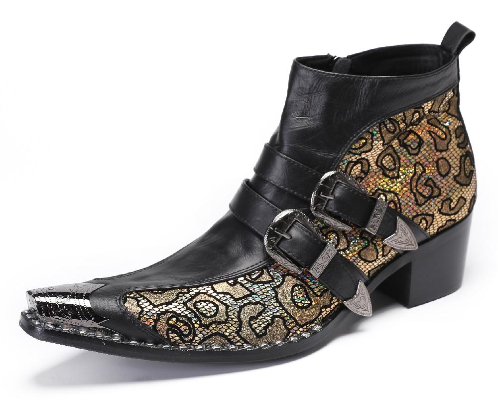 santimon Mens Casual Two Tone Buckles Western Boots