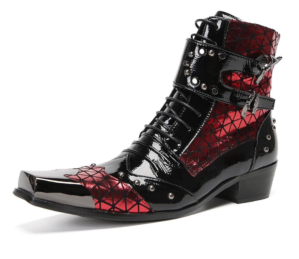 santimon Mens Casual Western Boots Metal Square Toe