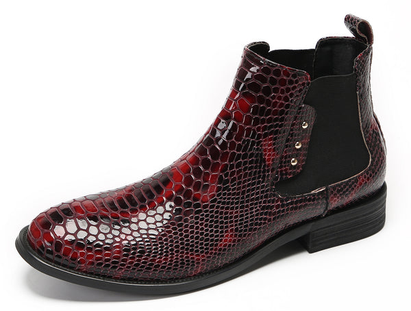 Santimon Mens Chelsea Boots Snakeskin Pattern Casual Boots