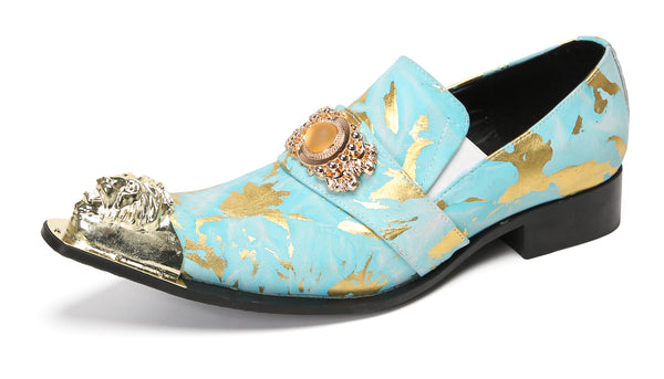 Santimon Mens Dress Meal Tip Western Loafers-Gold Diamond