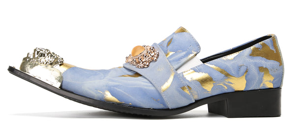 Santimon Mens Dress Meal Tip Western Loafers-Gold Diamond