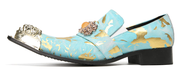 Santimon Mens Dress Meal Tip Western Loafers-Gold Diamond