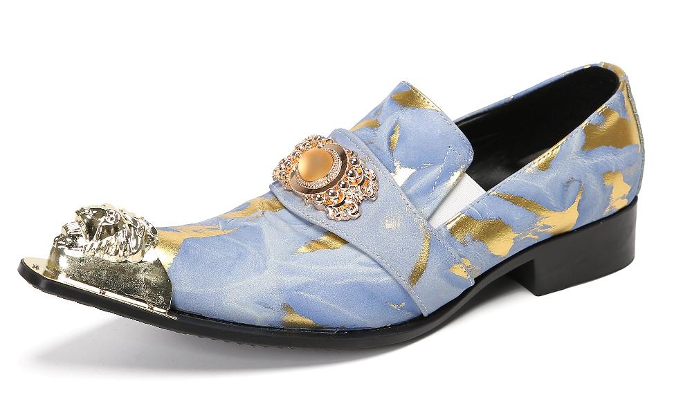 santimon Mens Dress Meal Tip Western Loafers-Gold Diamond