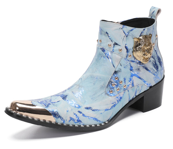 Santimon Mens Dress Western Boots Meal Square Tiger