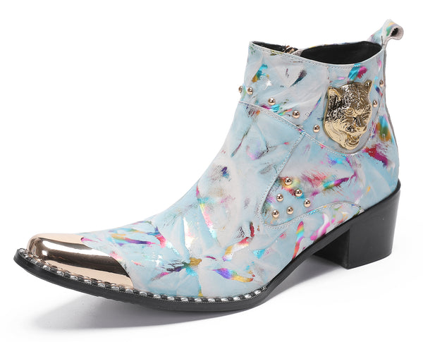 Santimon Mens Dress Western Boots Meal Square Tiger