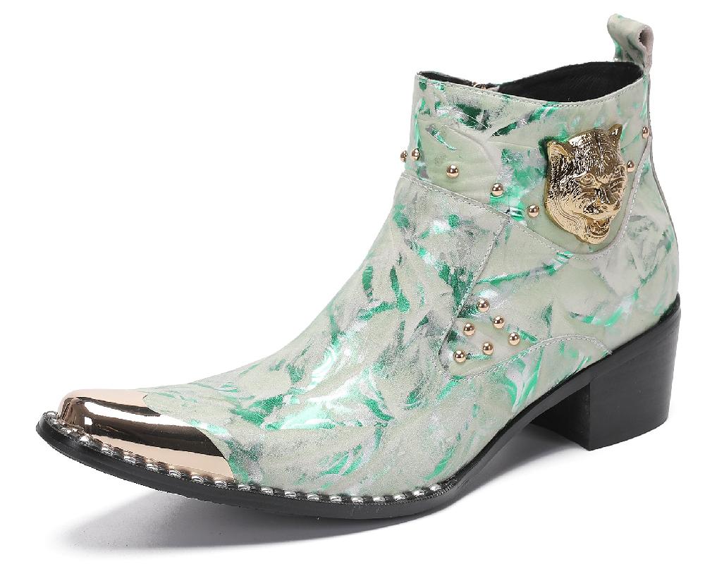 santimon Mens Dress Western Boots Meal Square Tiger