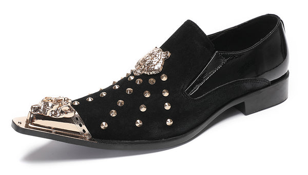 Santimon Mens Gold Beads Party Casual Suede Loafers