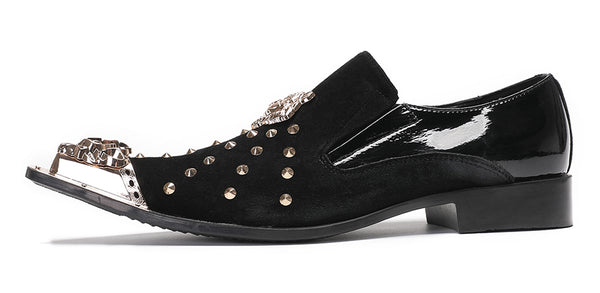 Santimon Mens Gold Beads Party Casual Suede Loafers