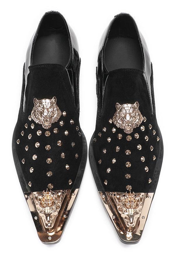 Santimon Mens Gold Beads Party Casual Suede Loafers