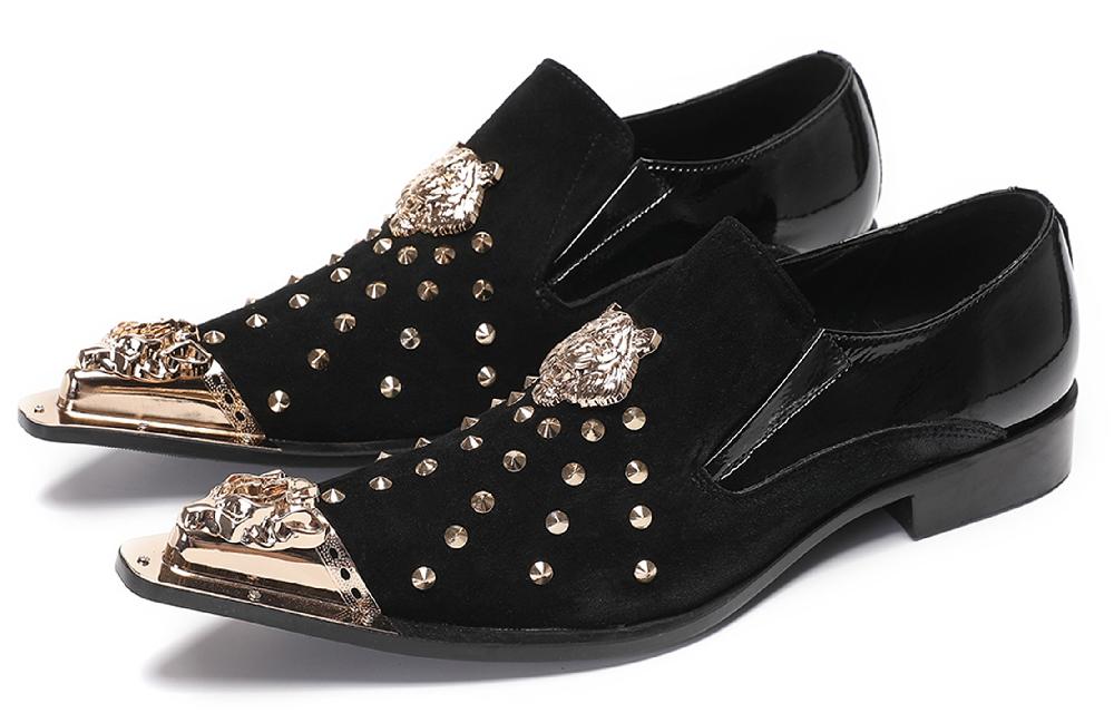 santimon Mens Gold Beads Party Casual Suede Loafers