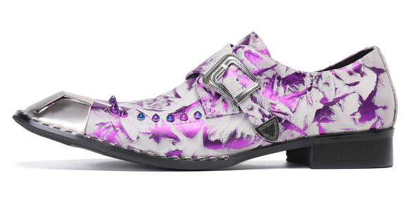 Santimon Mens Metal Sqaure Toe Monk Strap Western Loafers