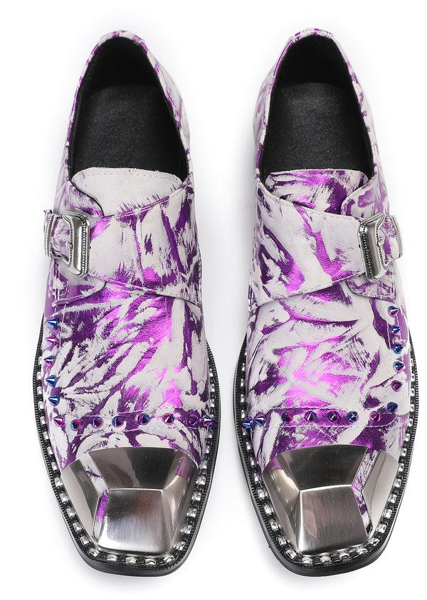 Santimon Mens Metal Sqaure Toe Monk Strap Western Loafers