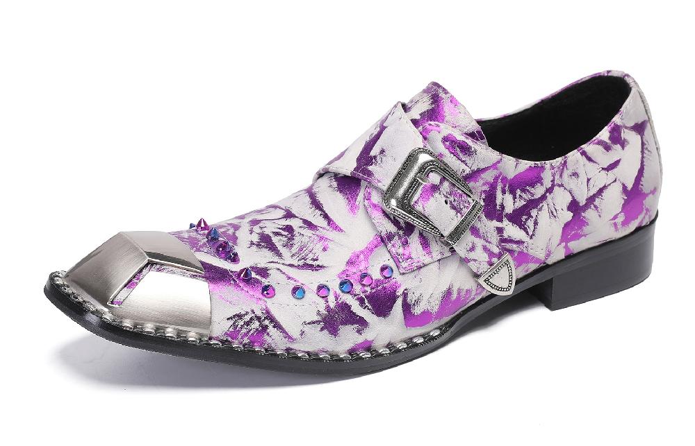 santimon Mens Metal Sqaure Toe Monk Strap Western Loafers