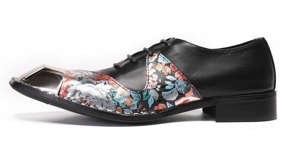 Santimon Mens Metal Square Tie Oxfords Two Toe Western Shoes