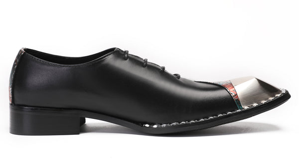 Santimon Mens Metal Square Tie Oxfords Two Toe Western Shoes