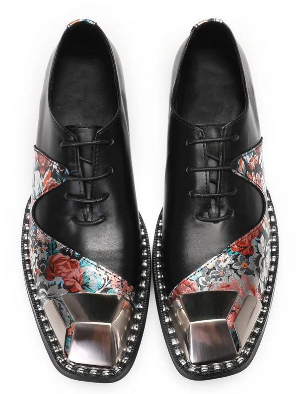 Santimon Mens Metal Square Tie Oxfords Two Toe Western Shoes