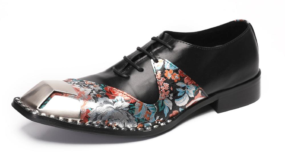 santimon Mens Metal Square Tie Oxfords Two Toe Western Shoes