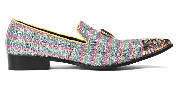 Santimon Mens Metal Tip Casual Glitter Western Loafers