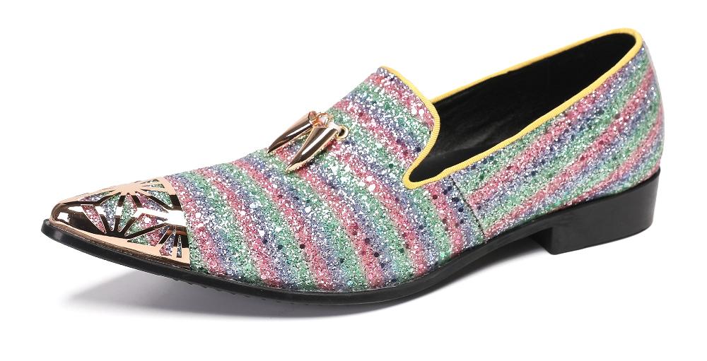santimon Mens Metal Tip Casual Glitter Western Loafers