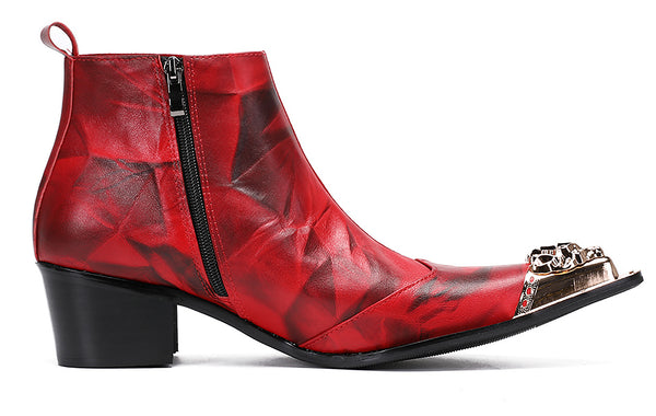 Santimon Mens Metal-Tip Toe Embroideries Dragon Western Boots