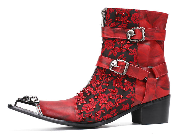 Santimon Mens Metal-Tip Toe Western Boots Hight Top Cowboy Boots