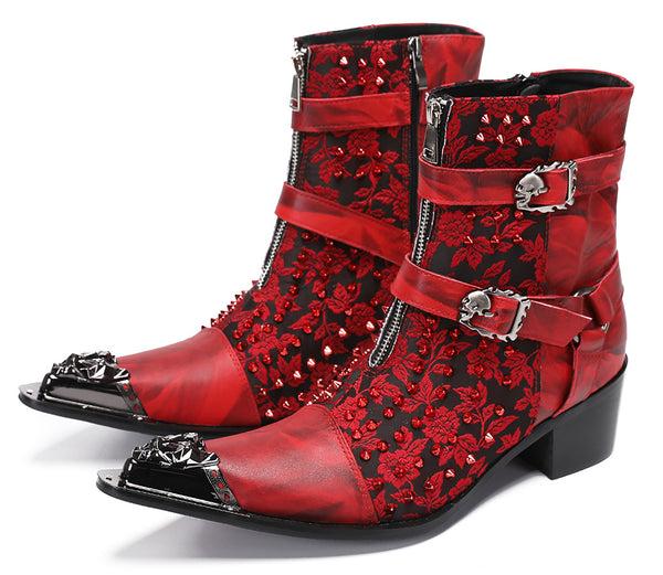 Santimon Mens Metal-Tip Toe Western Boots Hight Top Cowboy Boots