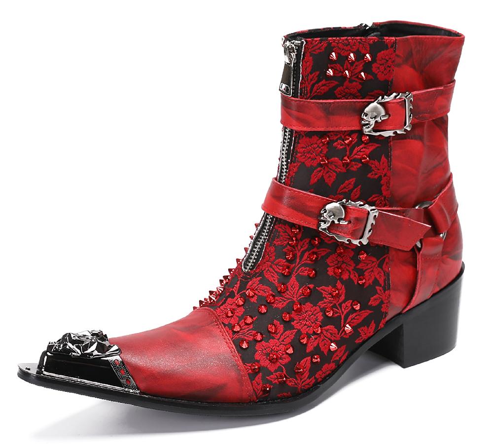 santimon Mens Metal-Tip Toe Western Boots Hight Top Cowboy Boots