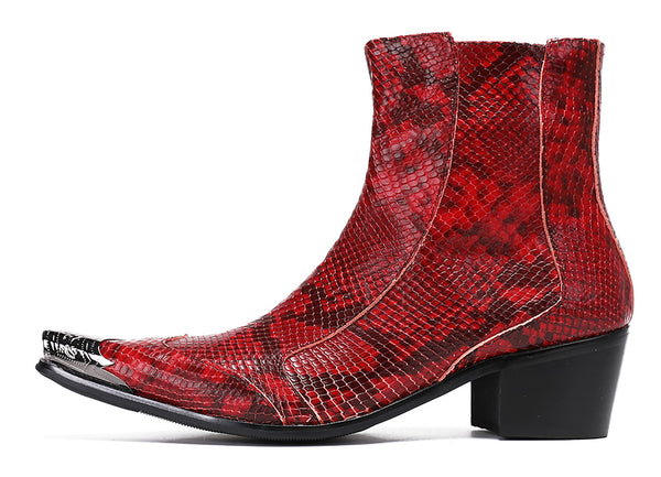 Santimon Mens Metal-Tip Toe Western Boots Zipper Ankle Boots