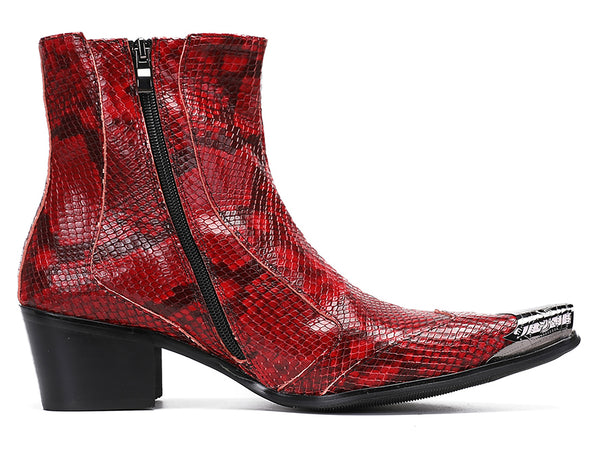 Santimon Mens Metal-Tip Toe Western Boots Zipper Ankle Boots