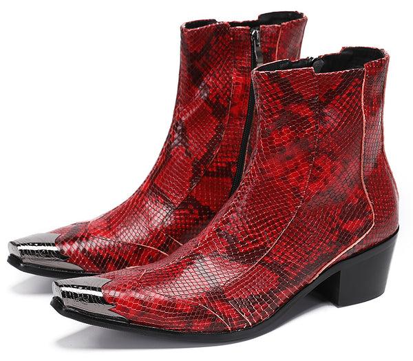 Santimon Mens Metal-Tip Toe Western Boots Zipper Ankle Boots