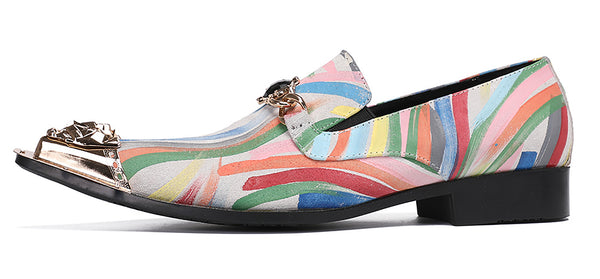 Santimon Mens Metal-Tip Toe Western Loafers Casual Party Shoes