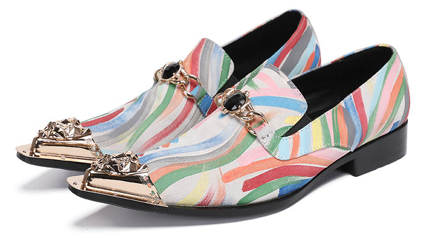 Santimon Mens Metal-Tip Toe Western Loafers Casual Party Shoes