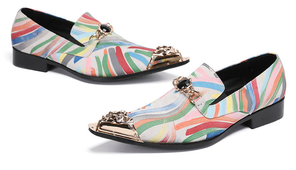 Santimon Mens Metal-Tip Toe Western Loafers Casual Party Shoes