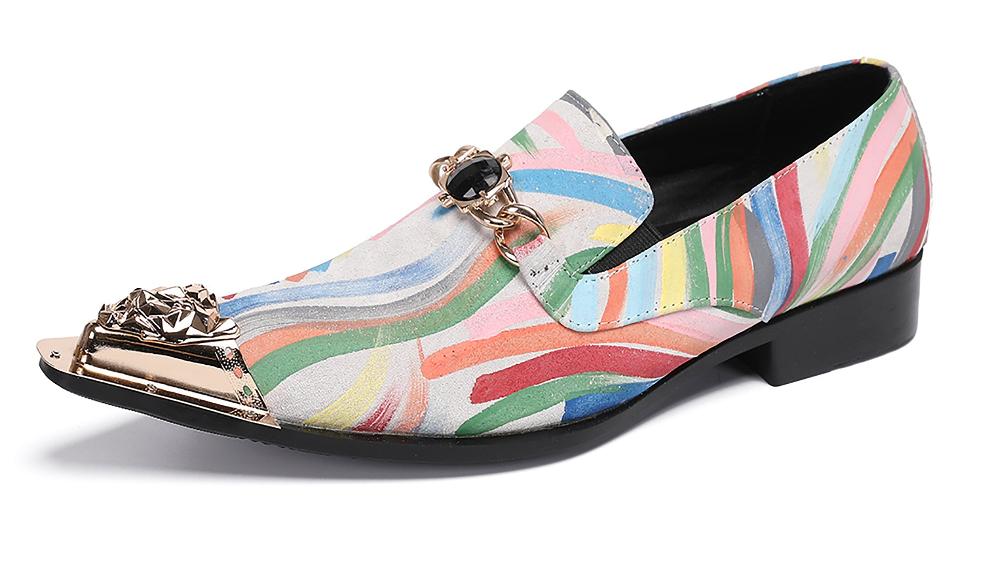 santimon Mens Metal-Tip Toe Western Loafers Casual Party Shoes