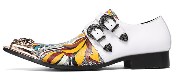Santimon Mens Metal-Tip Toe Western Loafers Double Buckles Casual Shoes