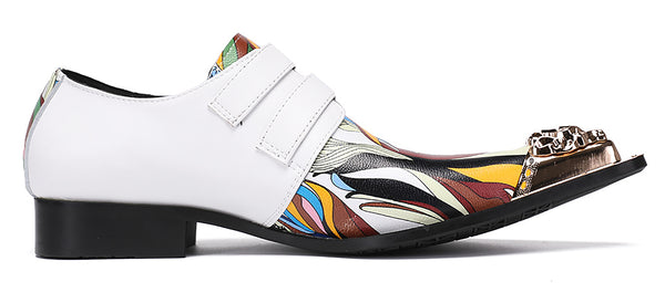 Santimon Mens Metal-Tip Toe Western Loafers Double Buckles Casual Shoes