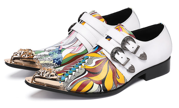 Santimon Mens Metal-Tip Toe Western Loafers Double Buckles Casual Shoes