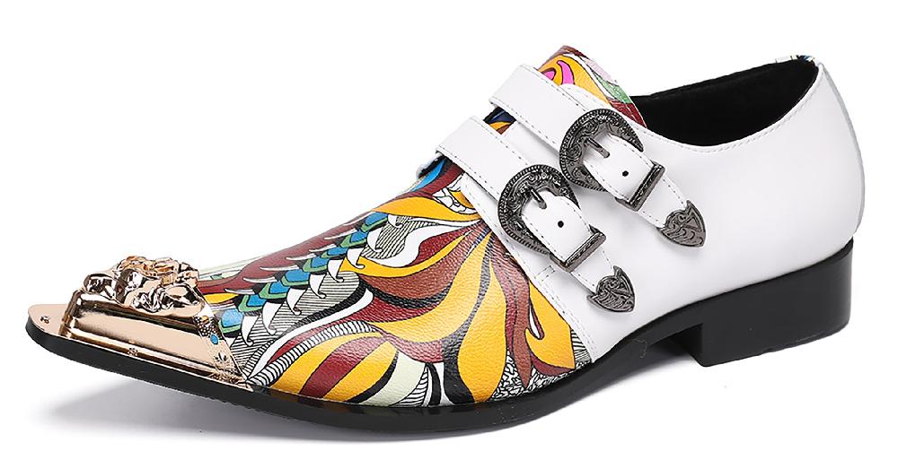 santimon Mens Metal-Tip Toe Western Loafers Double Buckles Casual Shoes