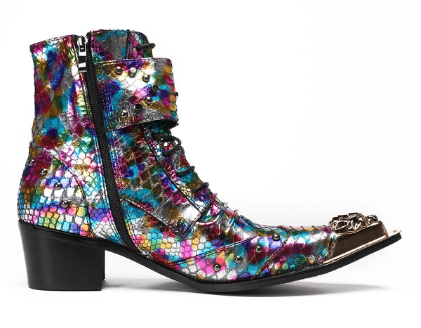 Santimon Mens Party Casual Buckle Colorful Western Boots