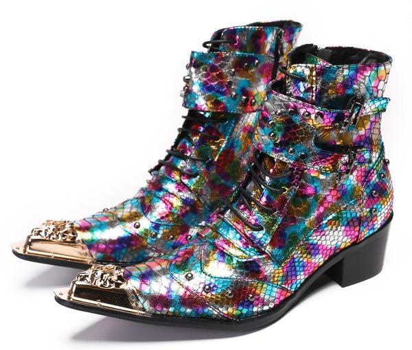 Santimon Mens Party Casual Buckle Colorful Western Boots