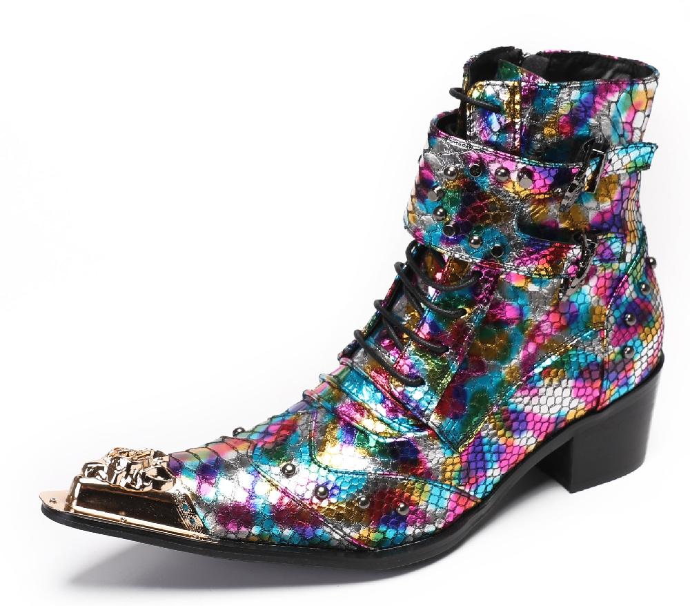 santimon Mens Party Casual Buckle Colorful Western Boots