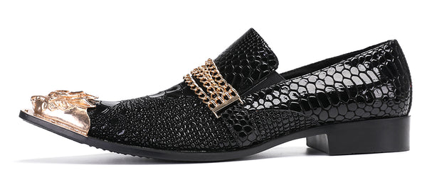 Santimon Mens Party Casual Gold Chain Western Loafers