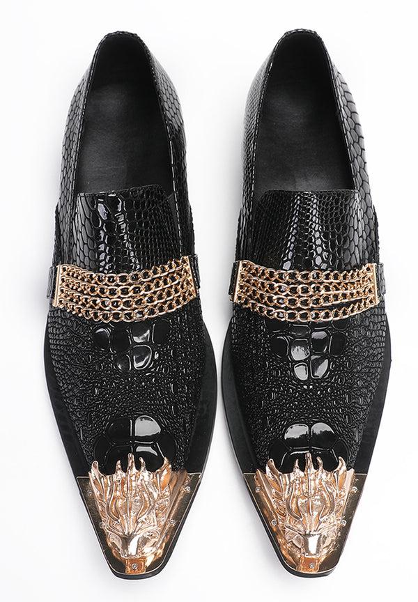 Santimon Mens Party Casual Gold Chain Western Loafers