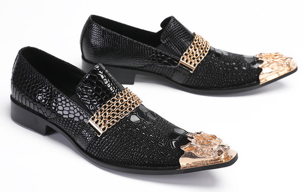 Santimon Mens Party Casual Gold Chain Western Loafers