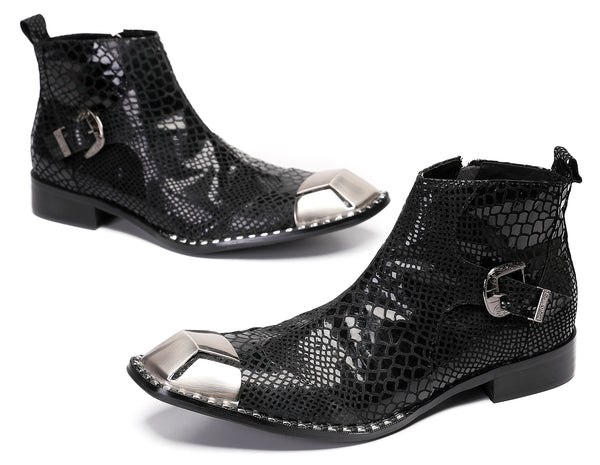 Santimon Mens Party Casual Zipper Buckle Western Boots